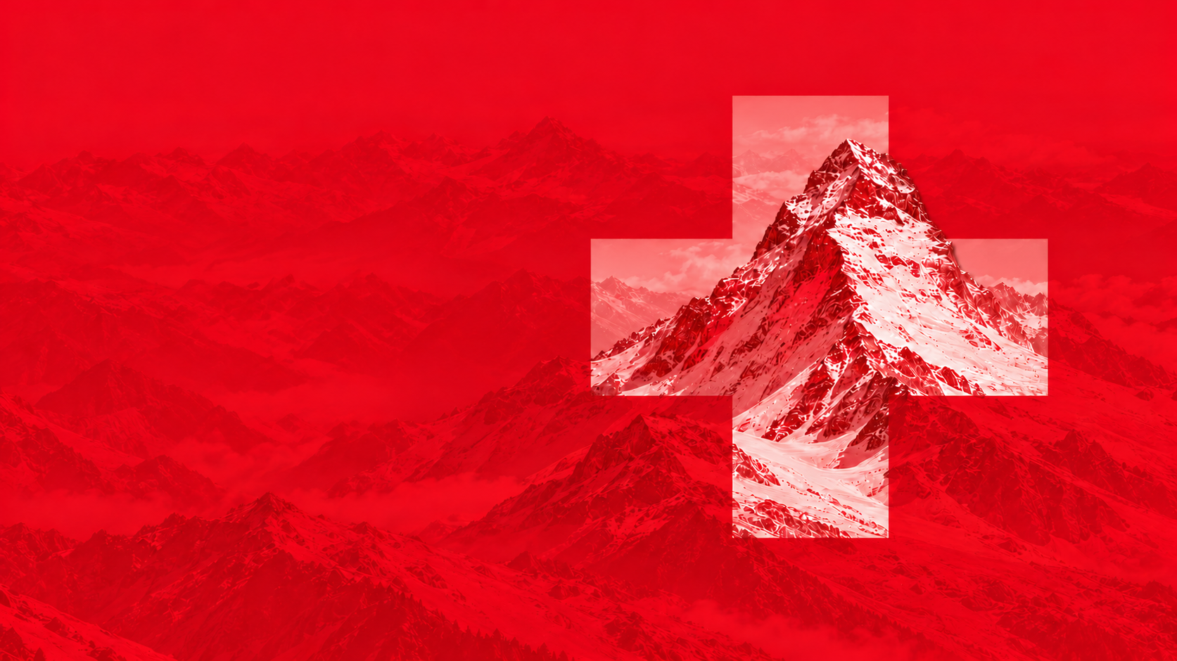 A Swiss Alpine summit framed by the Swiss cross